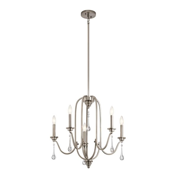 Quintiesse Karlee 5 light chandelier in classic pewter with crystal drops full height main image