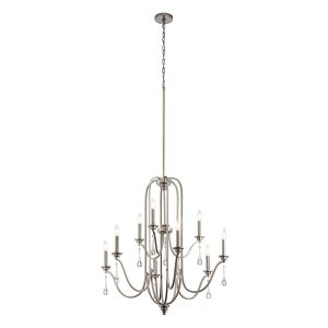 Quintiesse Karlee 9 light large chandelier in classic pewter with crystal drops main image full height