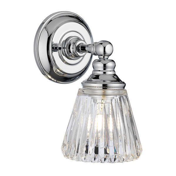 Keynes Classic Chrome 1 Lamp Bathroom Wall Light Cut Glass Shade
