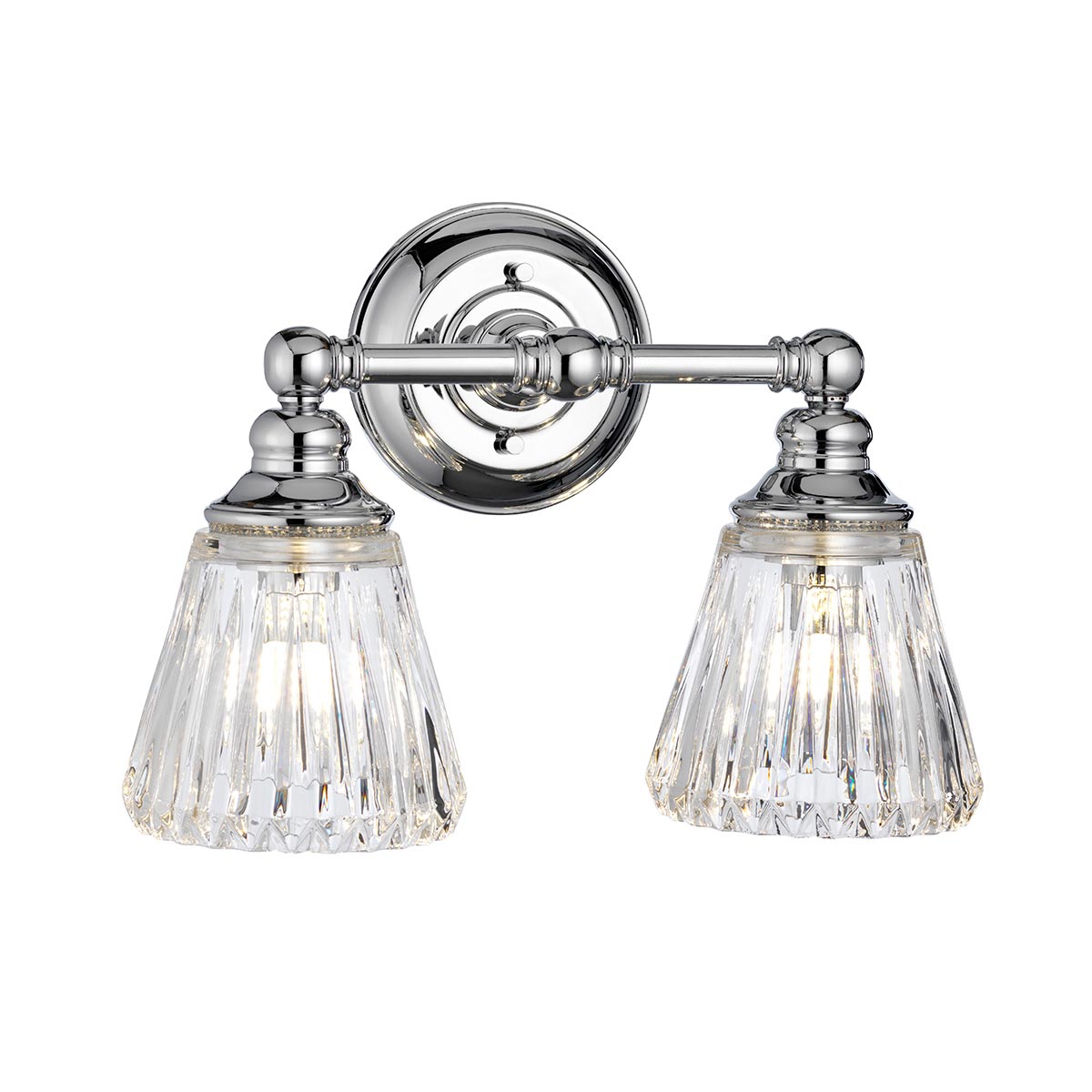 Keynes Classic Chrome 2 Lamp Bathroom Wall Light Cut Glass Shades