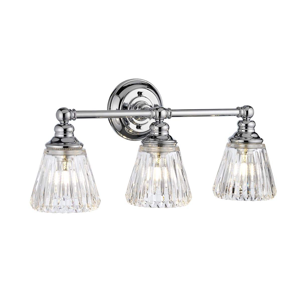 Keynes Classic Chrome 3 Lamp Bathroom Wall Mirror Light Cut Glass