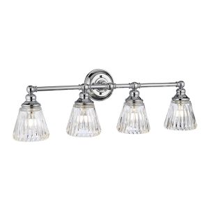 Quintiesse Keynes chrome 4 lamp bathroom mirror light with cut glass shades lit