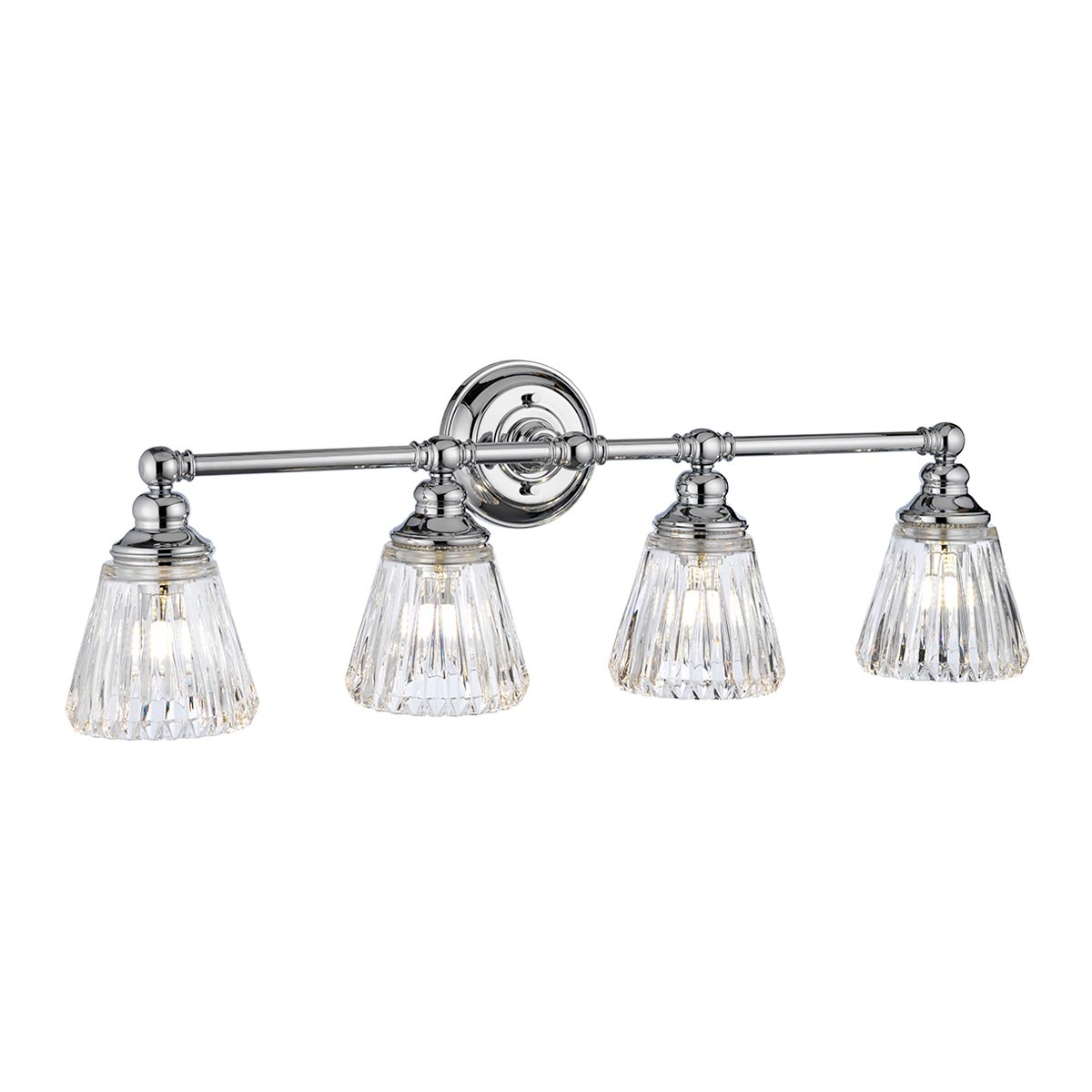 Keynes Classic Chrome 4 Lamp Bathroom Wall Mirror Light Cut Glass