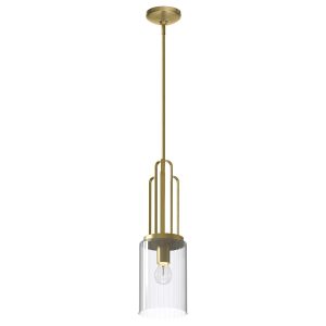 Quintiesse Kimrose 1 light Art Deco style mini pendant in brushed brass full height on white background