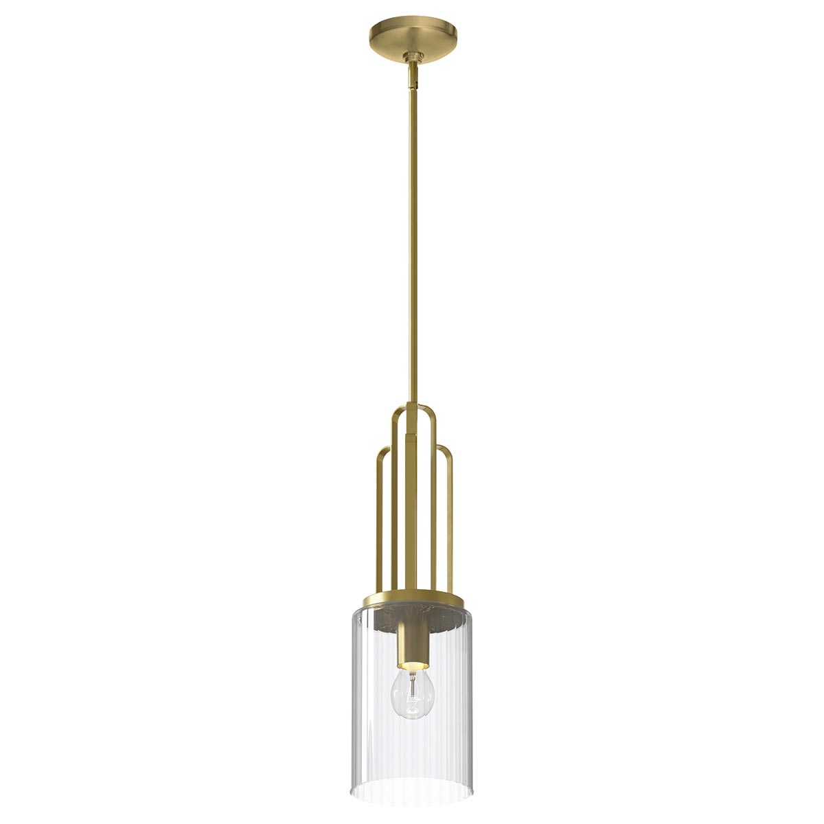 Kimrose 1 Light Art Deco Mini Pendant Brushed Brass Ribbed Glass