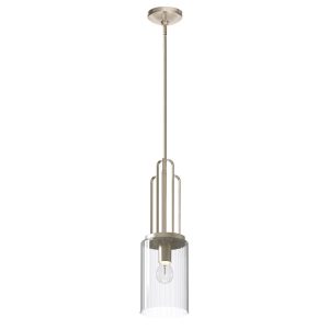 Quintiesse Kimrose 1 light Art Deco style mini pendant in polished nickel full height on white background
