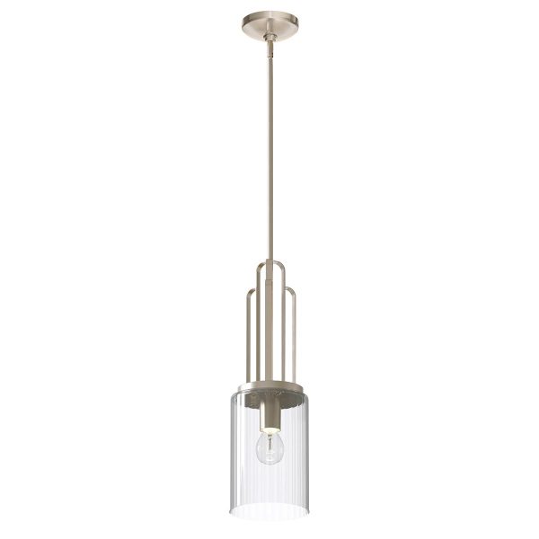 Quintiesse Kimrose 1 light Art Deco style mini pendant in polished nickel full height on white background