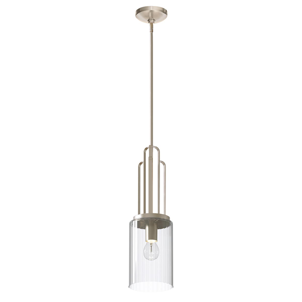 Kimrose 1 Light Art Deco Mini Pendant Polished Nickel Ribbed Glass