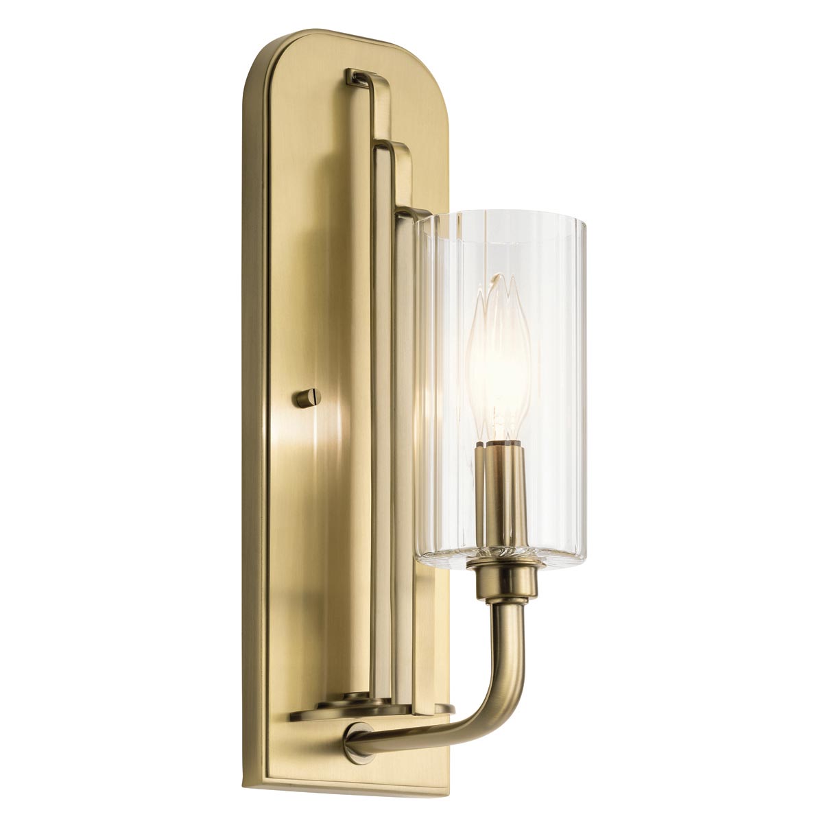 Kimrose 1 Light Art Deco Wall Light Brushed Brass Ribbed Glass