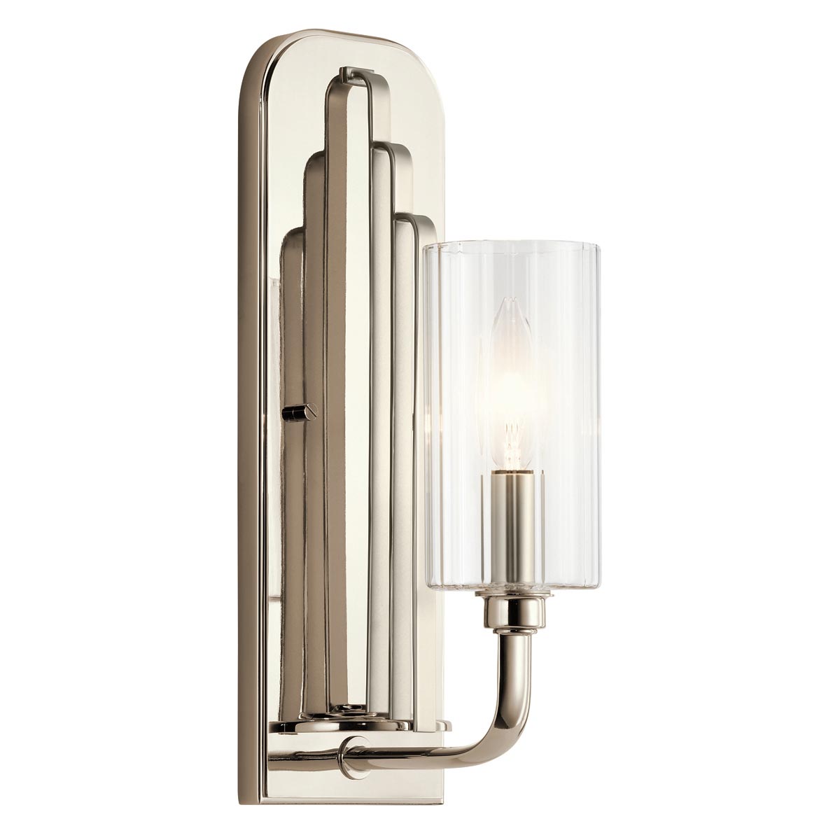 Kimrose 1 Light Art Deco Wall Light Polished Nickel Ribbed Glass