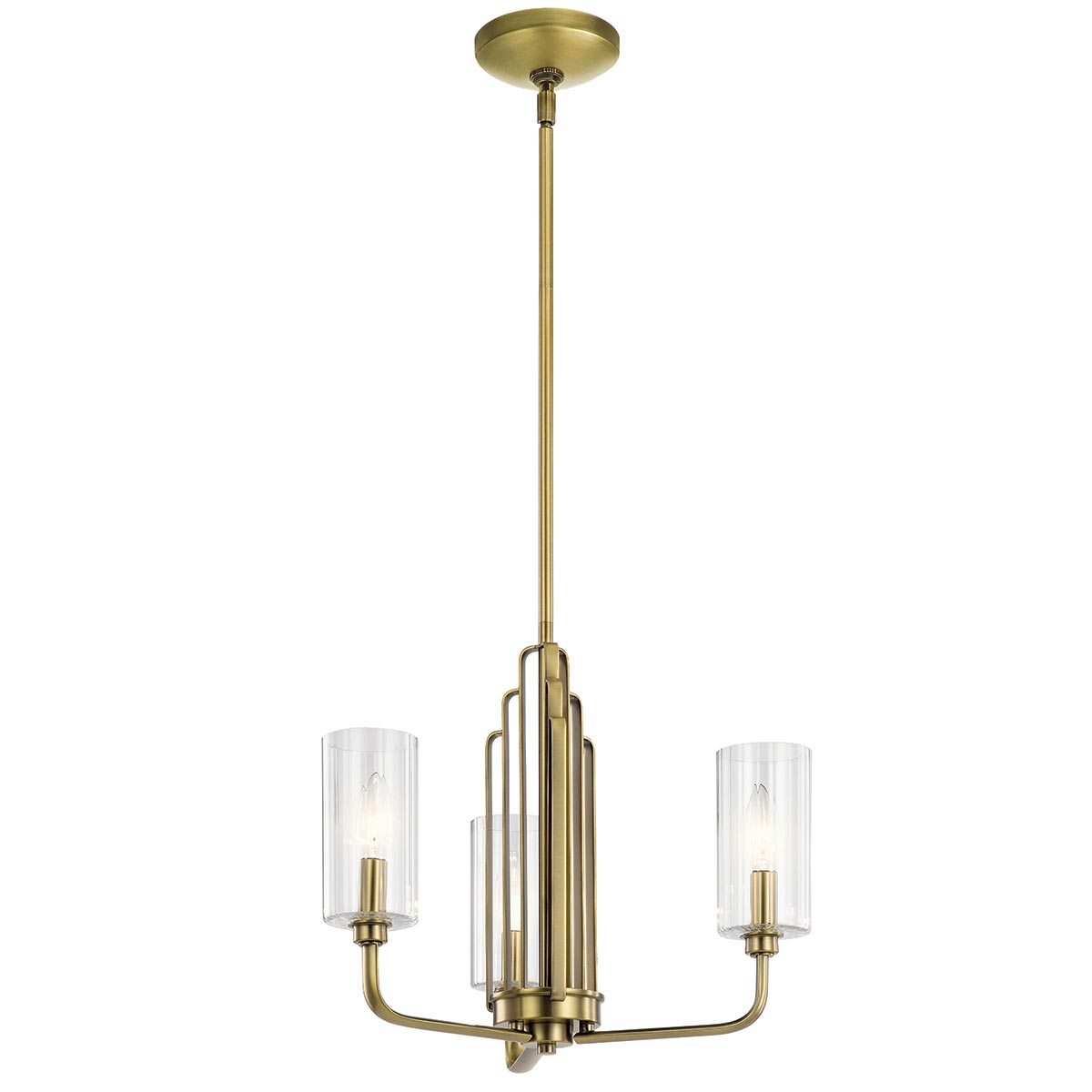 Kimrose 3 Light Art Deco Chandelier Brushed Brass Ribbed Glass