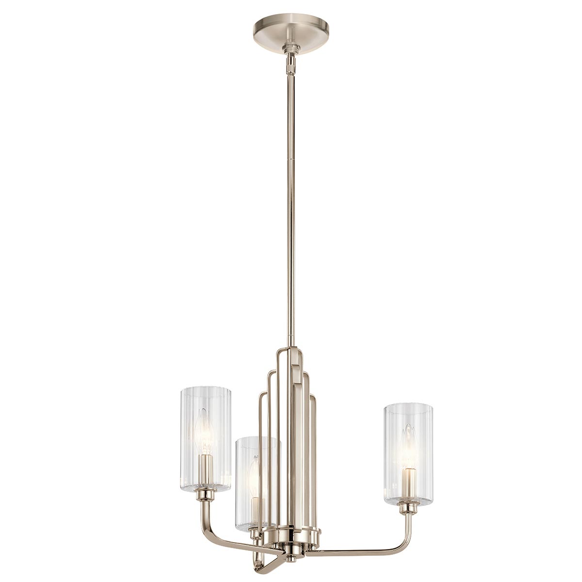 Kimrose 3 Light Art Deco Chandelier Polished Nickel Ribbed Glass