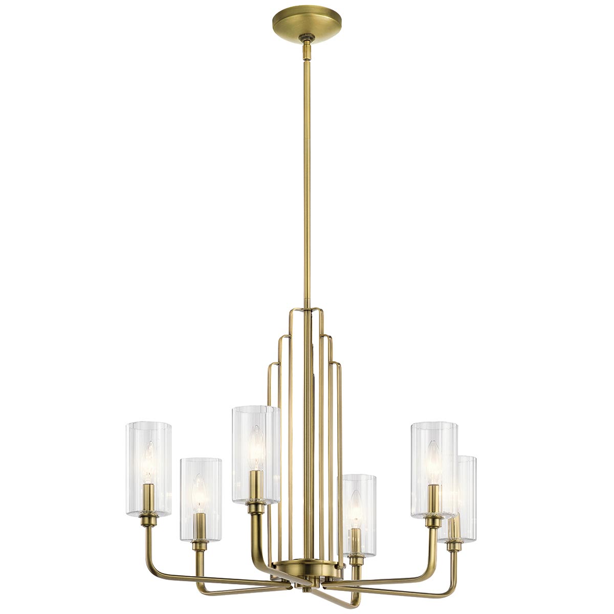 Kimrose 6 Light Art Deco Chandelier Brushed Brass Ribbed Glass