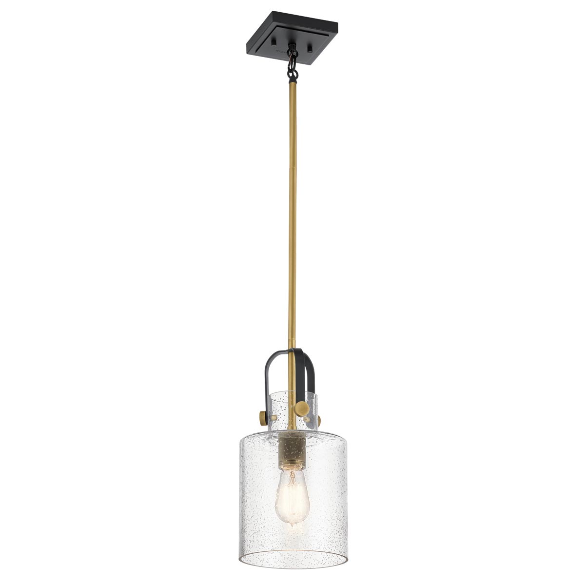 Kitner 1 Light Industrial Ceiling Pendant Black / Brass Seedy Glass