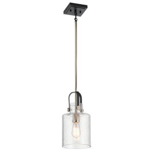 Quintiesse Kitner 1 light industrial pendant in matt black and polished nickel full height on white background