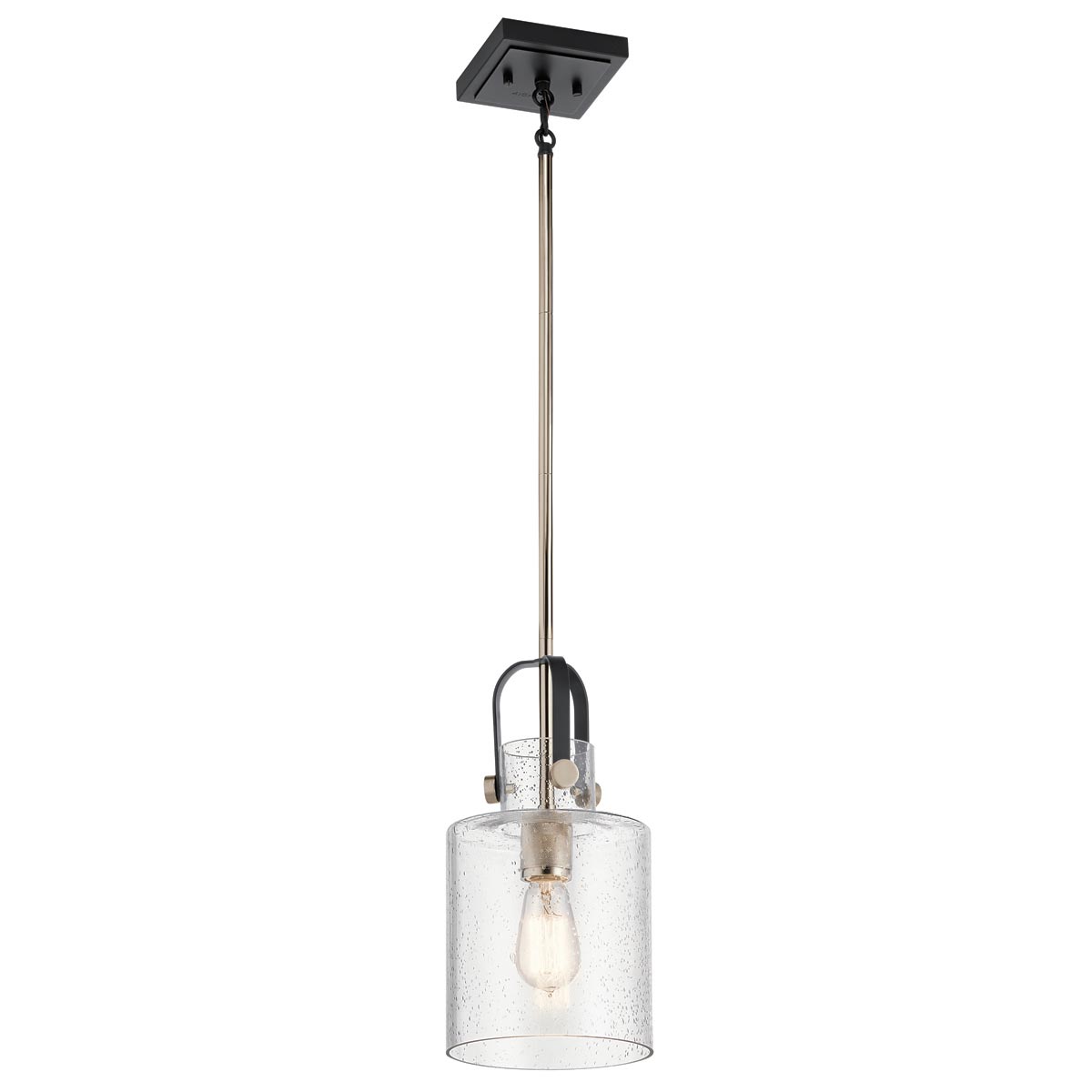 Kitner 1 Light Industrial Ceiling Pendant Black / Nickel Seedy Glass