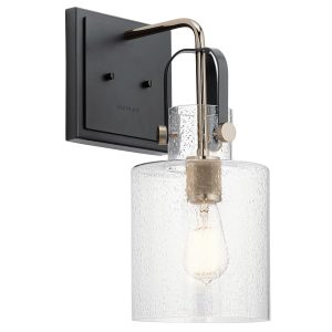 Quintiesse Kitner 1 light industrial wall light in matt black and polished nickel full size on white background