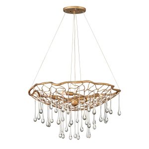 Quintiesse Laguna 4 light modern pendant chandelier in burnished gold full height