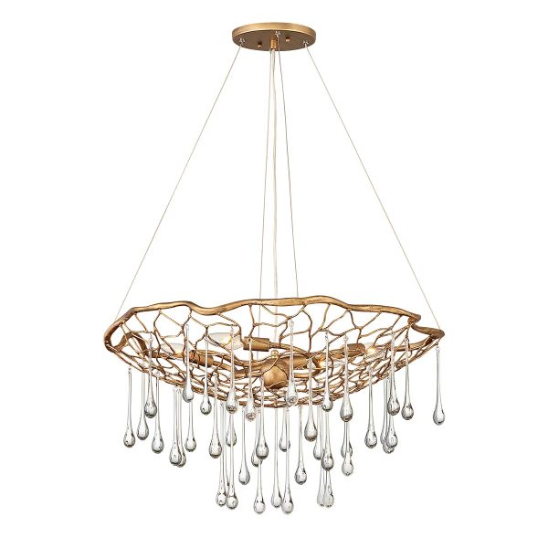 Quintiesse Laguna 4 light modern pendant chandelier in burnished gold full height