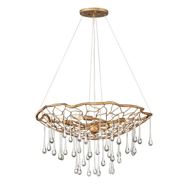 Quintiesse Laguna 4 light modern pendant chandelier in burnished gold full height