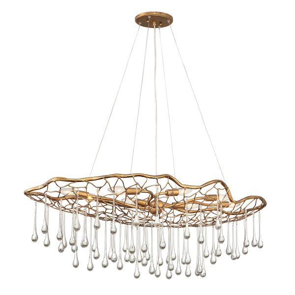 Quintiesse Laguna 8 light oval pendant chandelier in burnished gold full height