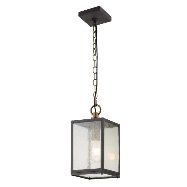 Quintiesse Lahden 1 light hanging outdoor porch lantern in weathered zinc full height on white background