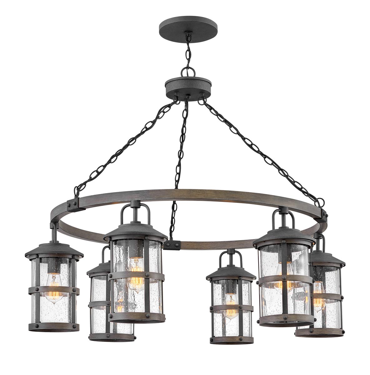 Lakehouse 6 Light Outdoor Porch Chandelier Zinc Seeded Glass