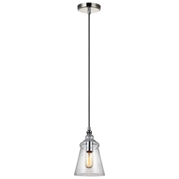 Quintiesse Loras chrome 1 light mini pendant with seeded glass shade full height