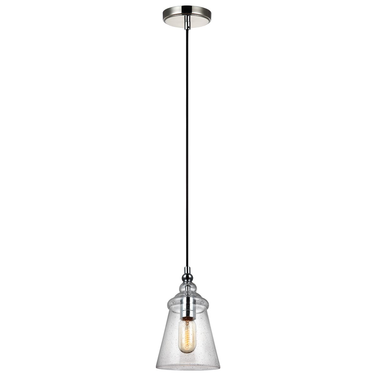 Loras Polished Chrome 1 Light Mini Ceiling Pendant Seeded Glass Shade