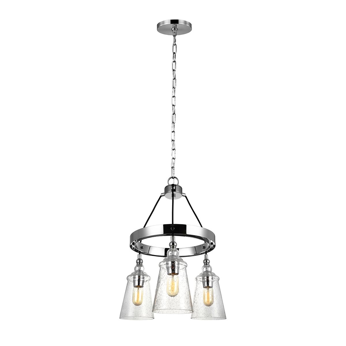Loras Polished Chrome 3 Light Chandelier Pendant Seeded Glass Shades