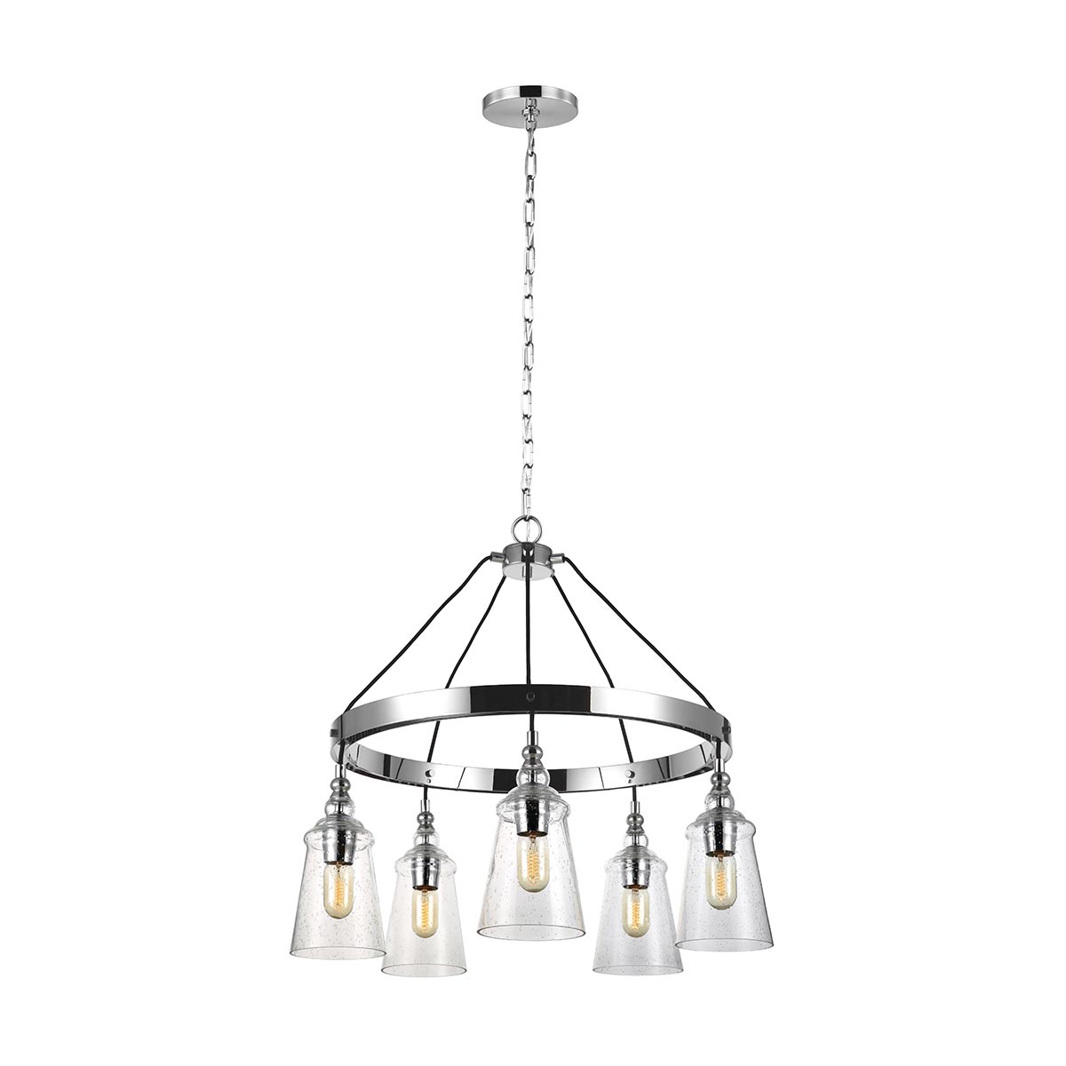 Loras Polished Chrome 5 Light Chandelier Pendant Seeded Glass Shades