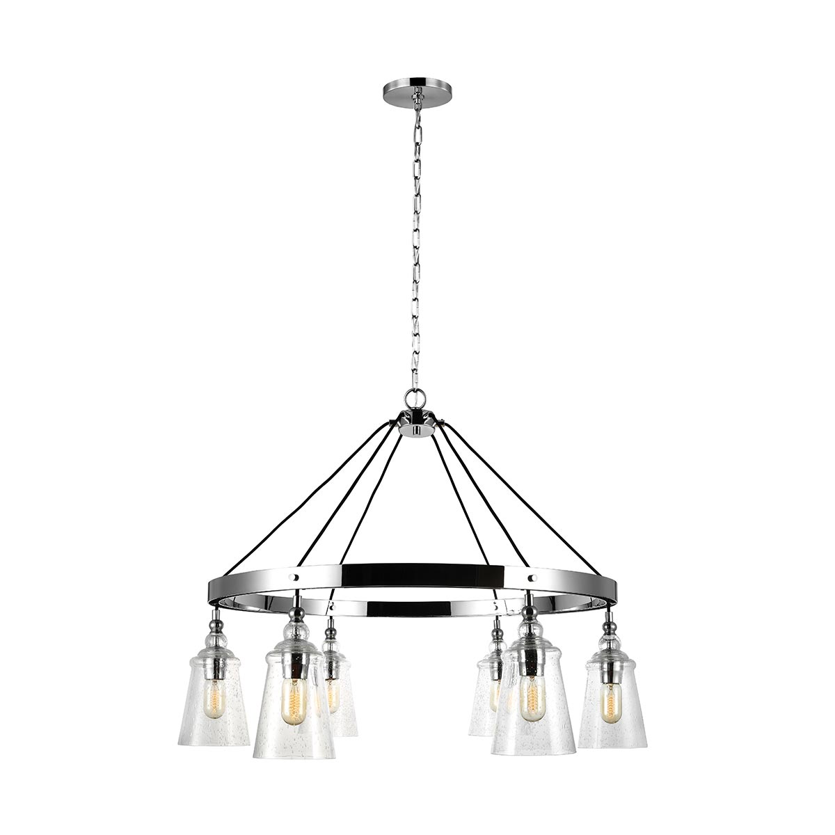 Loras Polished Chrome 6 Light Large Chandelier Seeded Glass Shades