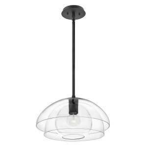 Quintiesse Lotus 1 light ceiling pendant or flush light in black full height on white background