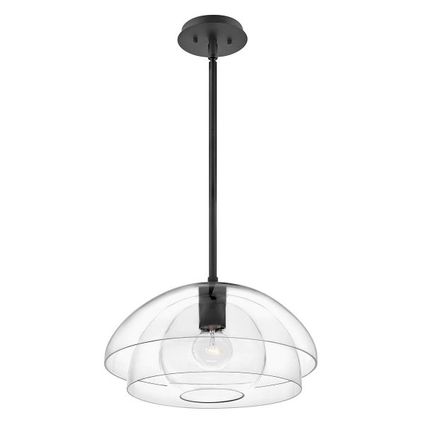 Quintiesse Lotus 1 light ceiling pendant or flush light in black full height on white background