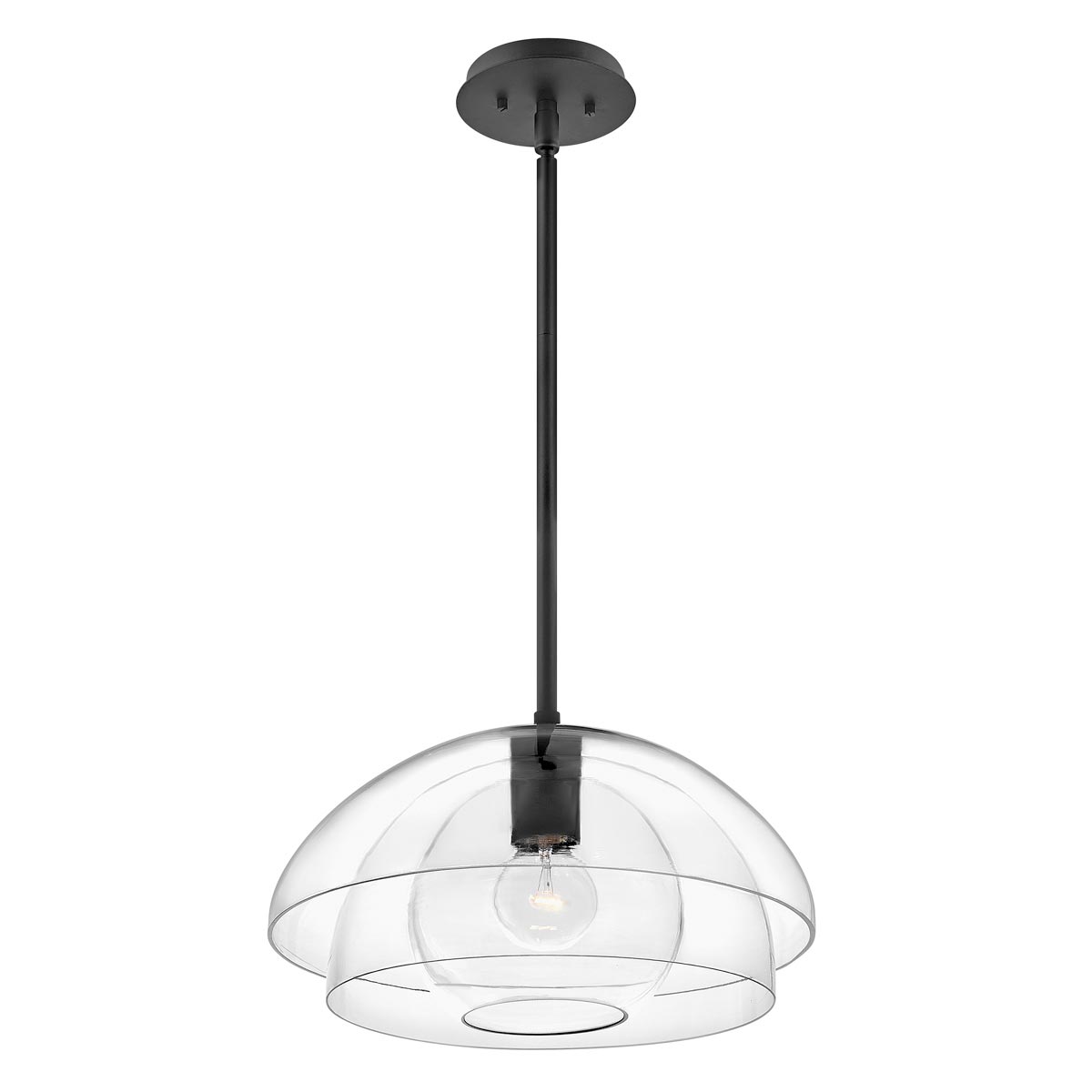 Lotus 1 Light Ceiling Pendant / Flush Mount Black Clear Glass