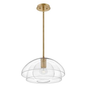 Quintiesse Lotus 1 light ceiling pendant or flush light in brass full height on white background