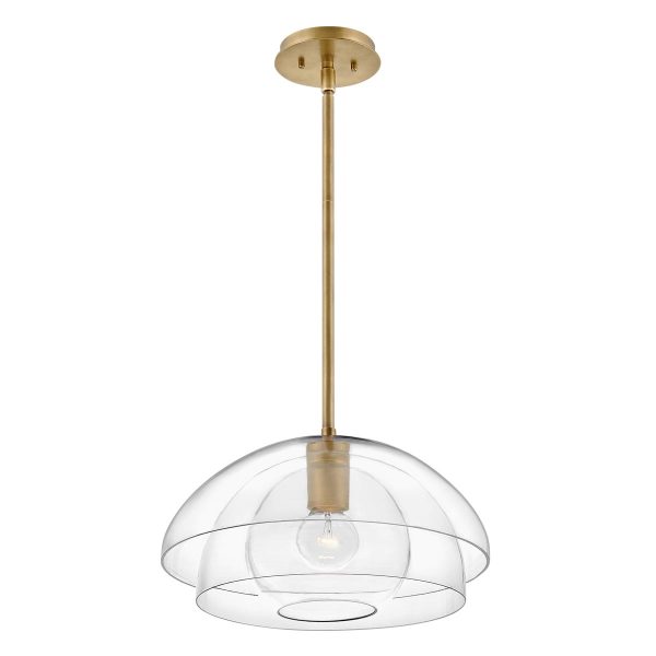 Quintiesse Lotus 1 light ceiling pendant or flush light in brass full height on white background