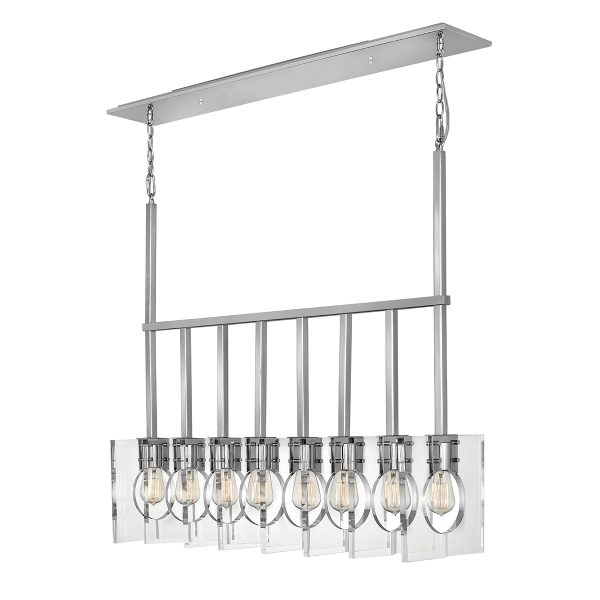 Quintiesse Ludlow 8 light bar ceiling pendant in polished nickel full height on white background