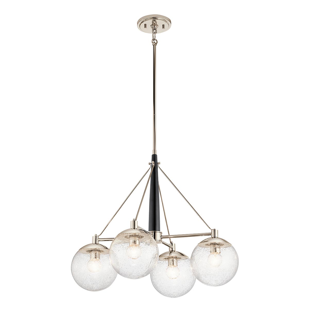 Marilyn Polished Nickel 4 Light Chandelier Matte Black Seeded Glass