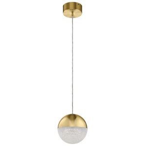 Quintiesse Moonlit bright LED mini pendant ceiling light in champagne gold full height on white background