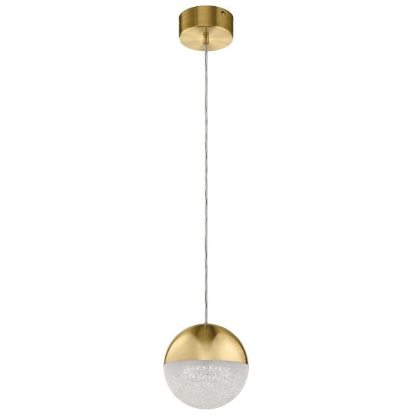 Quintiesse Moonlit bright LED mini pendant ceiling light in champagne gold full height on white background