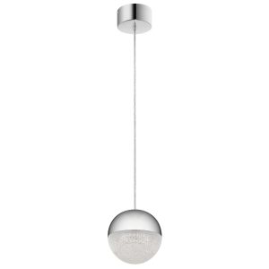 Quintiesse Moonlit bright LED mini pendant ceiling light in polished chrome full height on white background