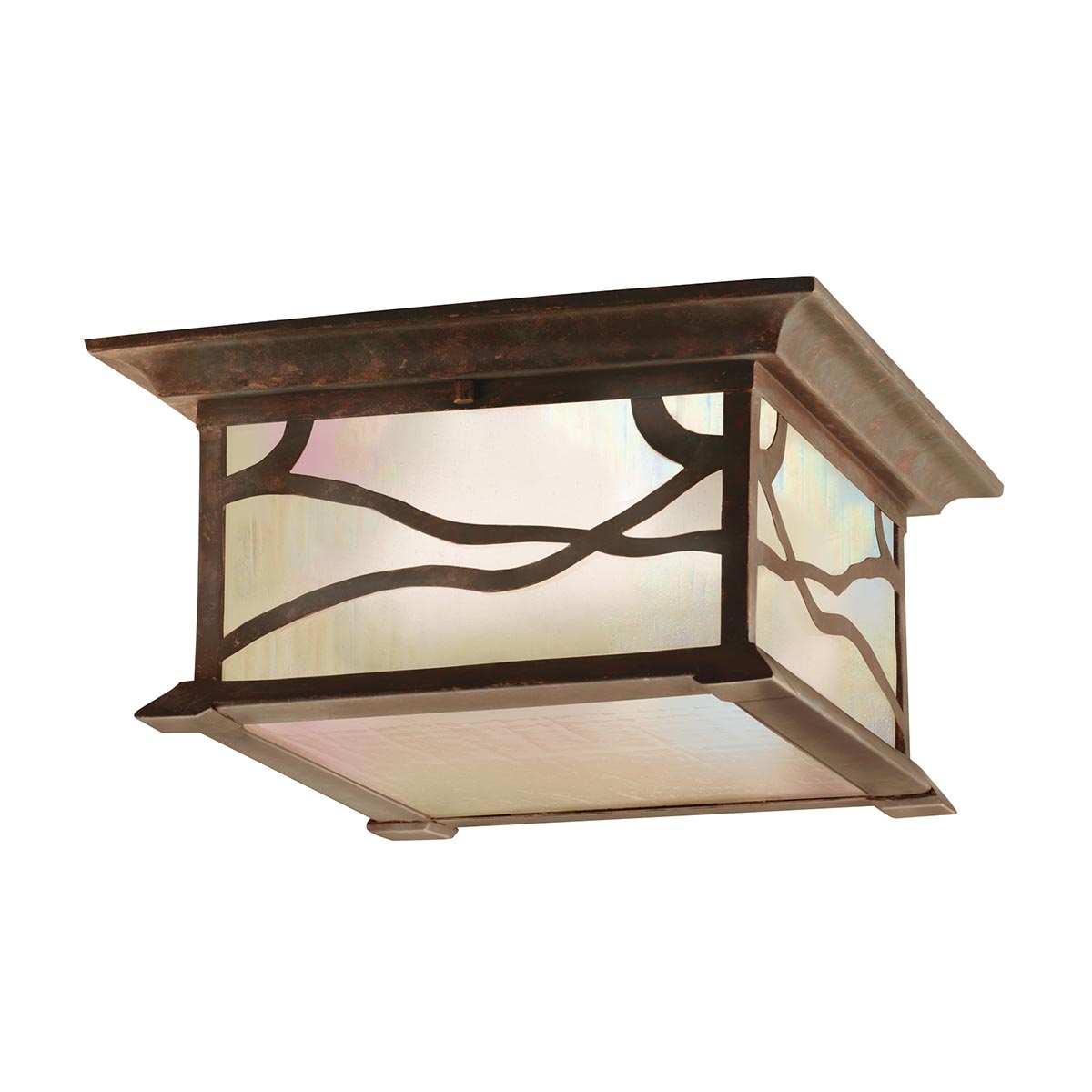 Morris Mission Style 2 Light Flush Porch Ceiling Light Distressed Copper