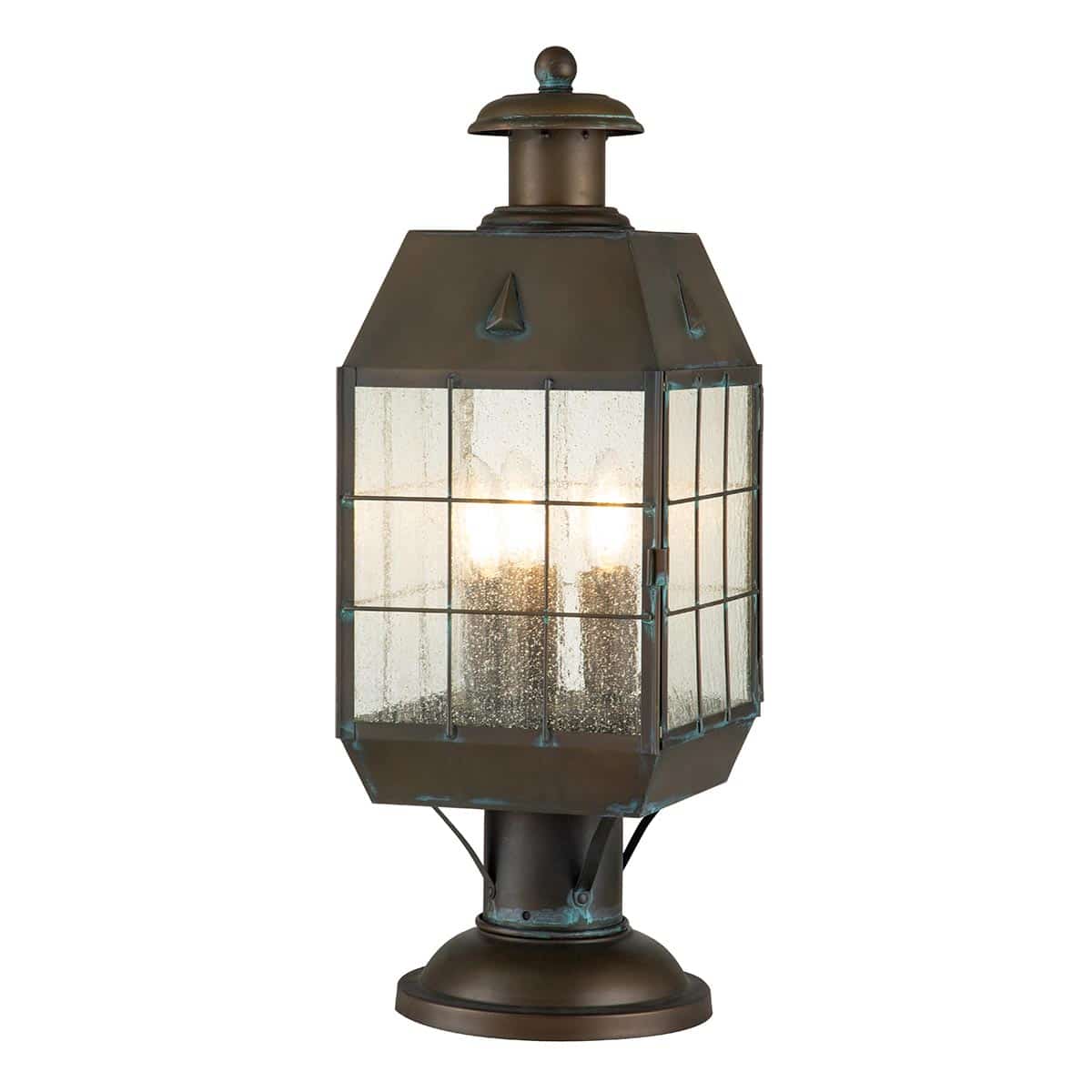 Quintiesse Nantucket Large 3 Light Pedestal Lantern Aged Brass