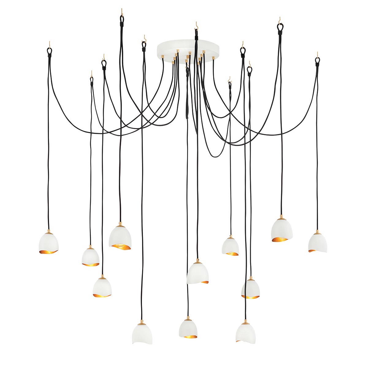 Nula Contemporary 12 Light Designer Ceiling Pendant Shell White & Gold