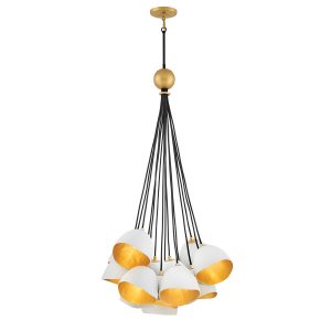 Quintiesse Nula contemporary 15 light designer cluster ceiling pendant in shell white and gold white background