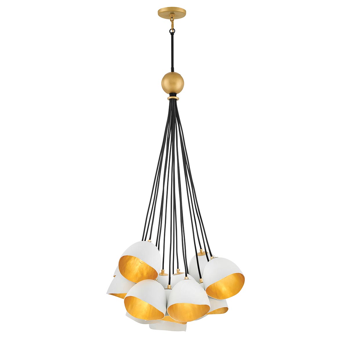 Nula Contemporary 15 Light Designer Cluster Pendant Shell White / Gold