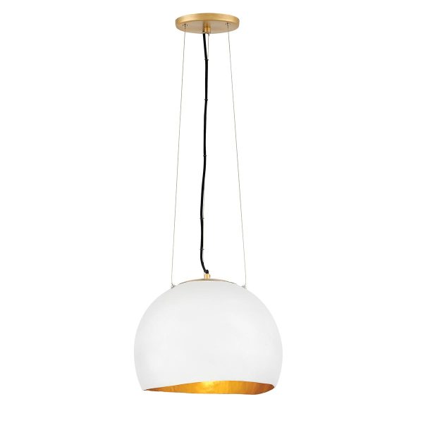 Quintiesse Nula contemporary 1 light designer ceiling pendant in shell white and gold main image