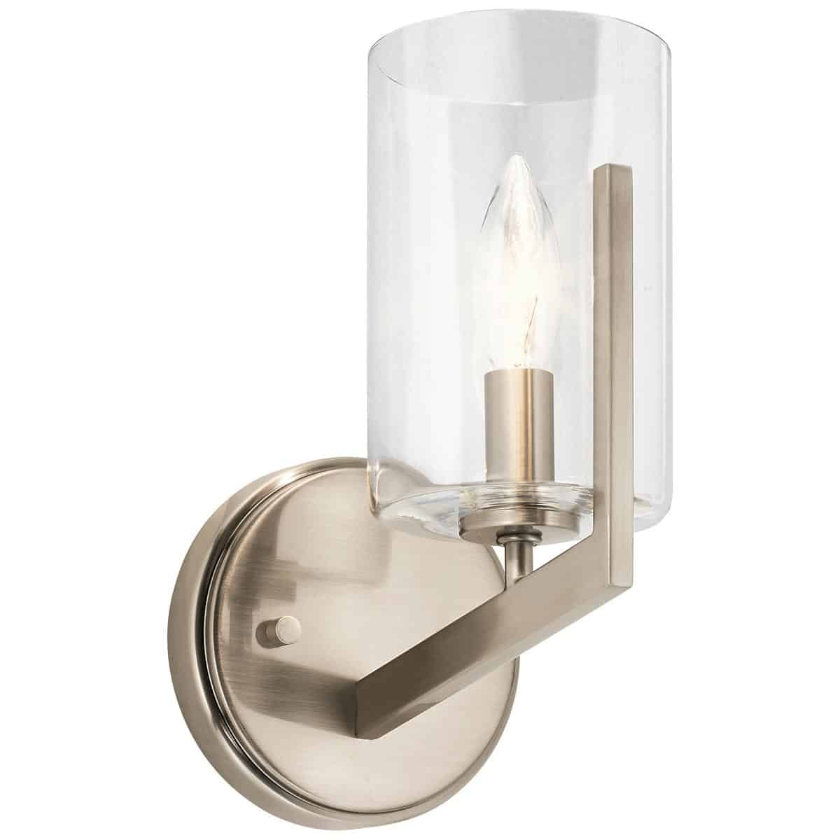Quintiesse Nye Modern Single Wall Light Classic Pewter Clear Glass