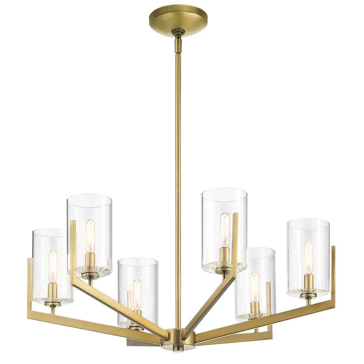 Quintiesse Nye Modern 6 Light Chandelier Natural Brass Clear Glass